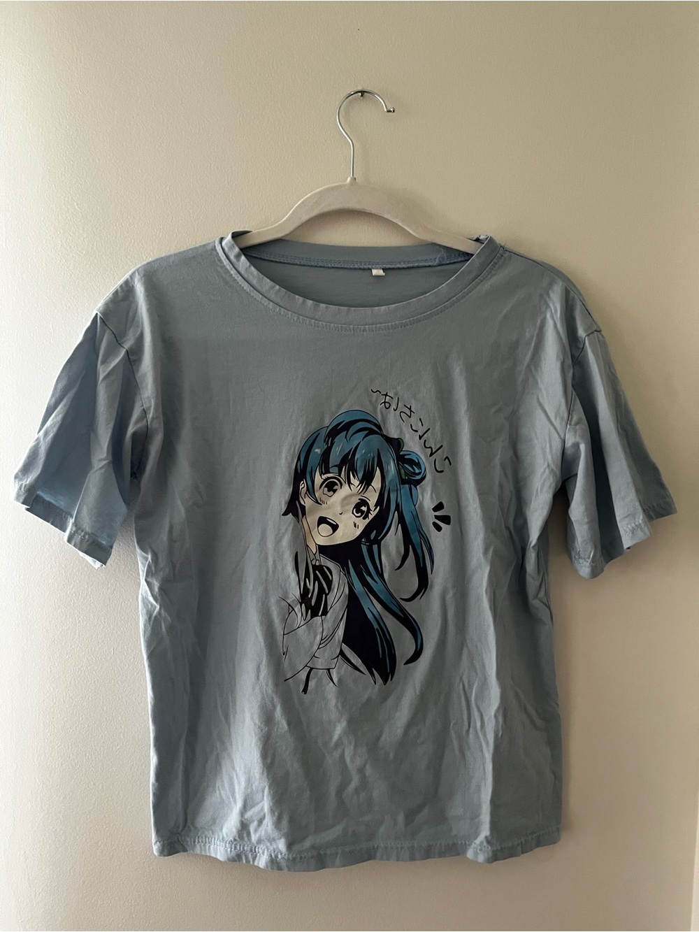 Kids Light Blue Anime Graphic Short Sleeve Tee